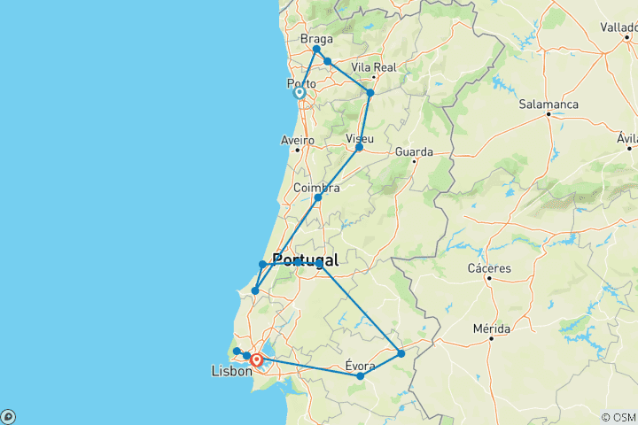 Map of Highlights of Portugal in Pousadas