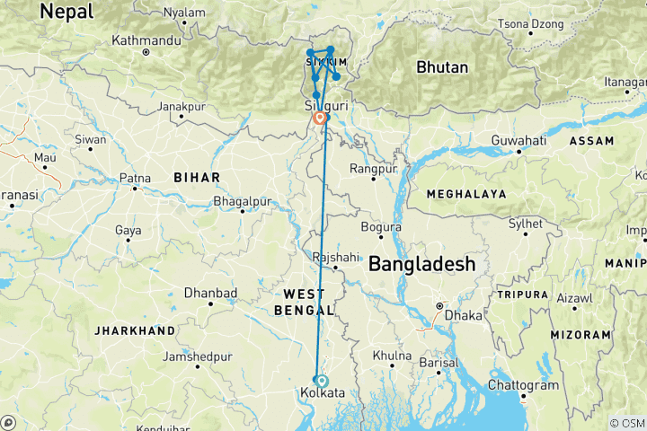 Karte von Indien - Tea Time in Assam, Darjeeling und Sikkim