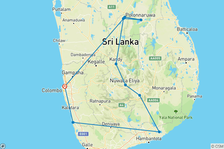 Mapa de Sri Lanka para solteros y viajeros en solitario