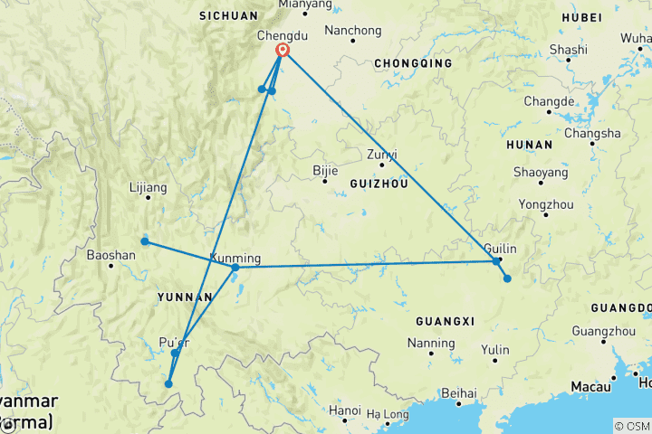 Karte von China - zu den Ursprüngen der Teekultur in Yunnan