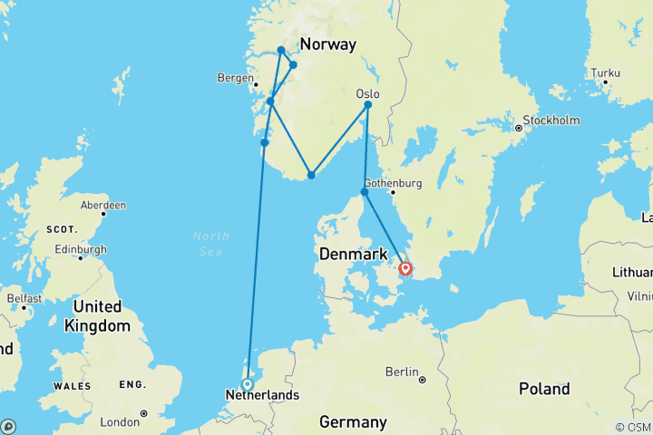 Map of Norwegian Fjords Amsterdam → Copenhagen (2027)