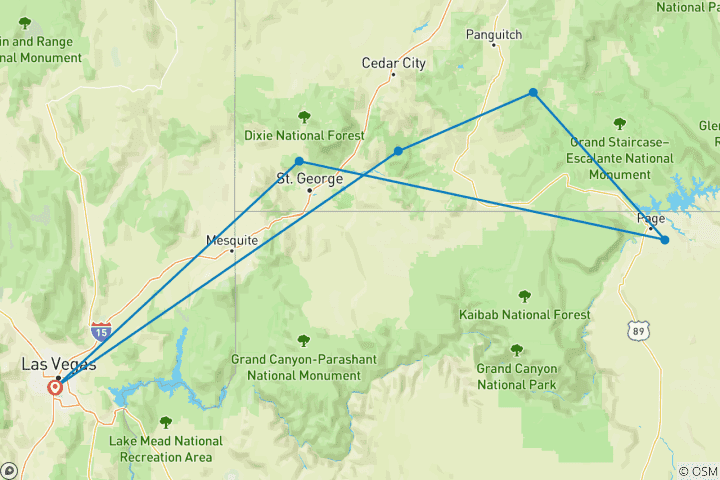 Carte du circuit Zion Glamping Adventure (6 destinations)