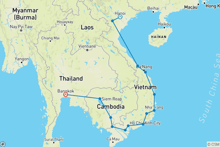 Carte du circuit Cycle Asie du Sud- Est (28 destinations)