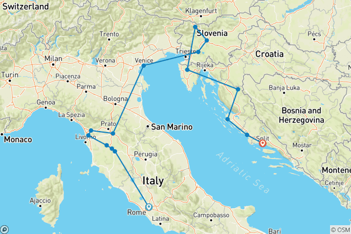 Map of Premium Rome to Split (32 destinations)