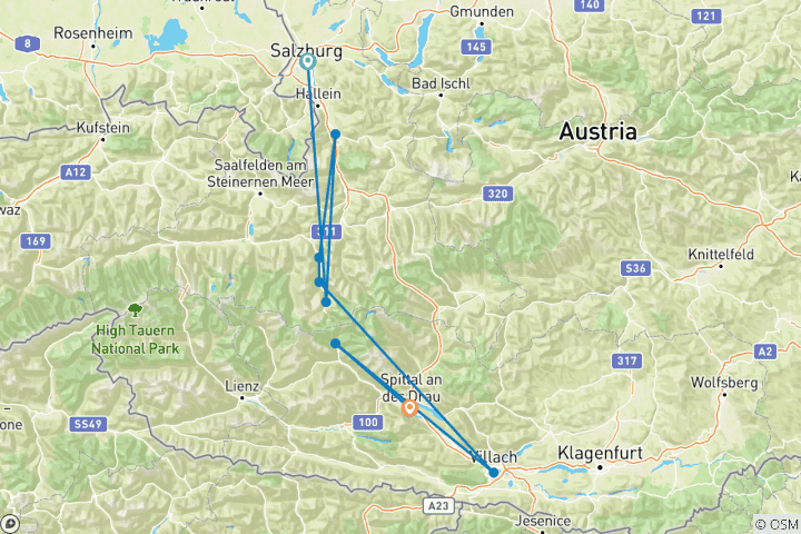 Karte von Alpe-Adria-Radweg Salzburg-Grado sportlich (6 Tage)