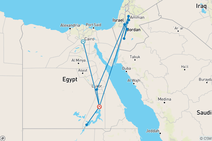 Map of Cairo to Amman 5 star - 15 days