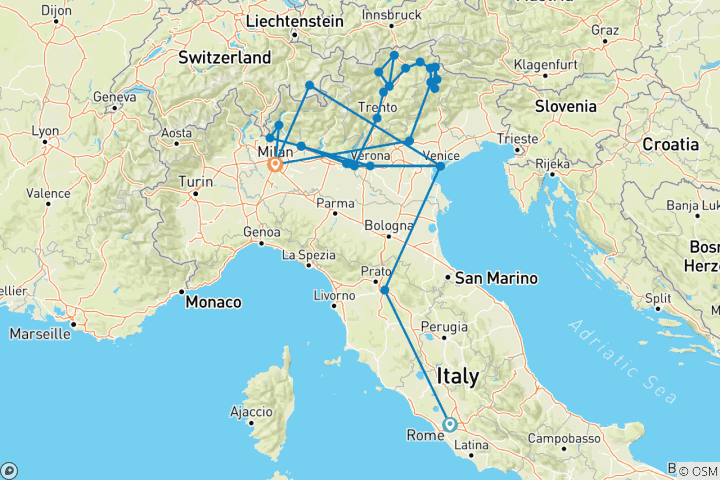 Carte du circuit De Rome à Milan - 17 jours