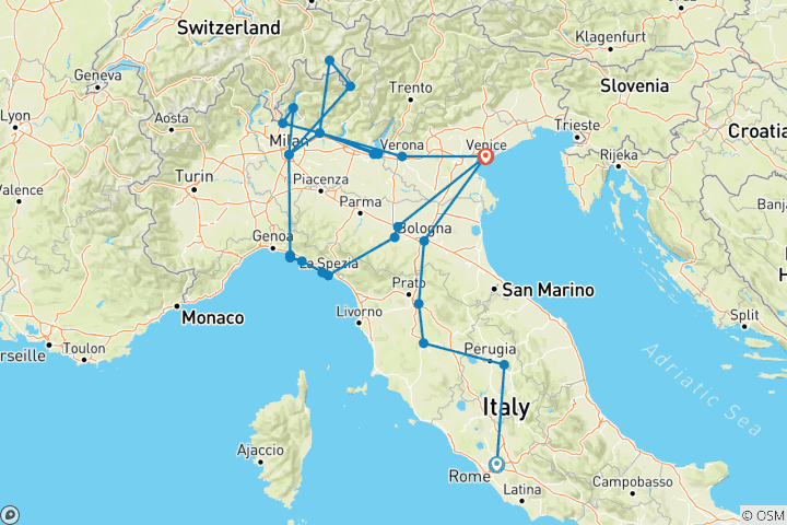 Mapa de Increíble Italia - 15 días