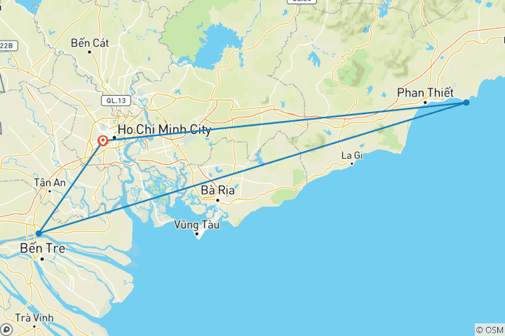 Map of Saigon, Mekong & Mui Ne Beach Break (Deluxe) - 9 days