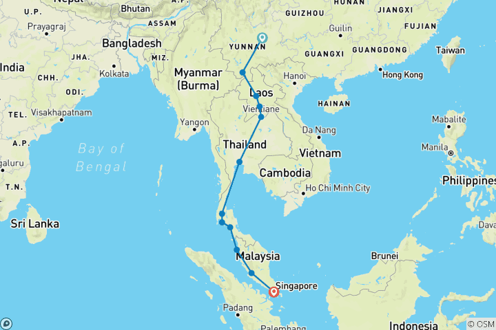Map of China to Singapore Adventure