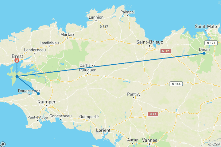 Carte du circuit Randonnée dans les hauts lieux de la Bretagne (8 jours)