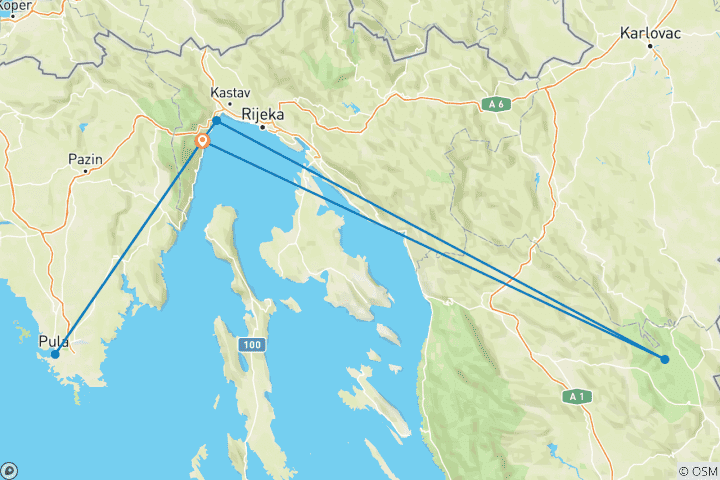 Carte du circuit La côte istrienne de la Croatie