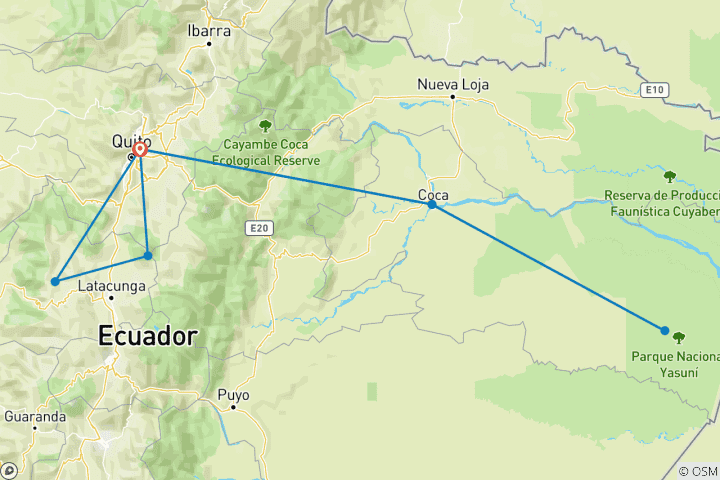 Carte du circuit Aventure de 8 jours des Andes à la jungle amazonienne
