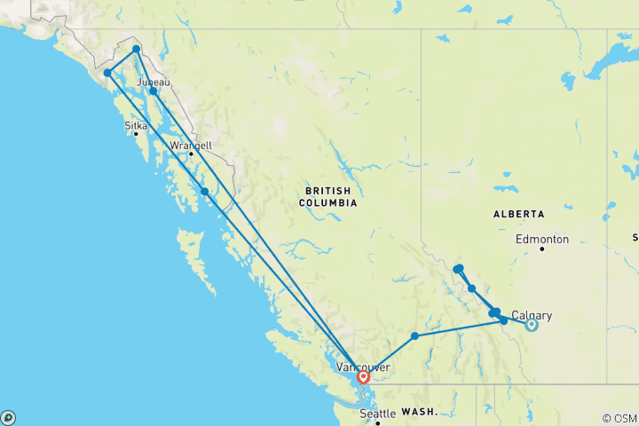 Map of Great Resorts of the Canadian Rockies with Rocky Mountaineer and Alaska Cruise
