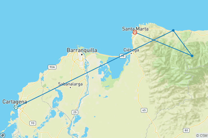 Carte du circuit Trekking dans la cité perdue en Colombie