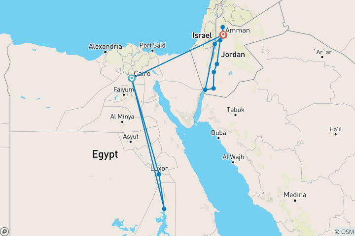 Carte du circuit Vacances en famille en Égypte et en Jordanie (from Le Caire to Amman)