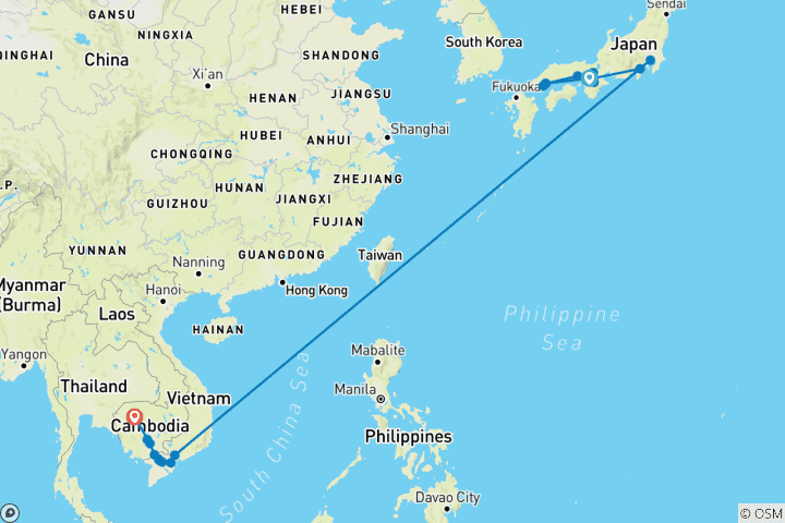 Map of Wonders of Japan, Vietnam and Cambodia with Hiroshima
