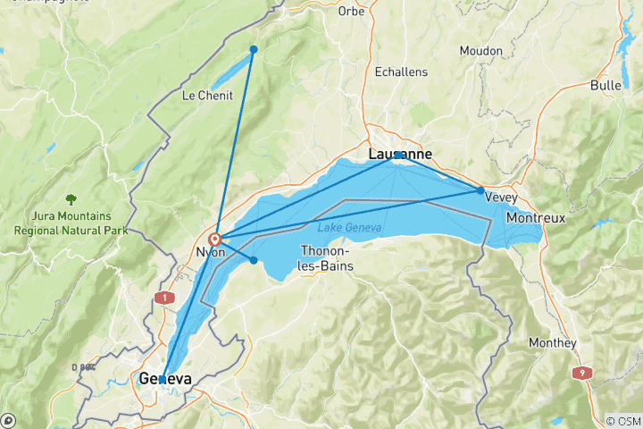 Map of Cycling holidays Lake Geneva Discovery Tour