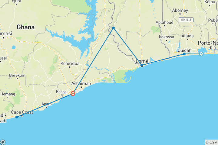 Map of Benin, Togo & Ghana Adventure (from Cotonou to Accra)
