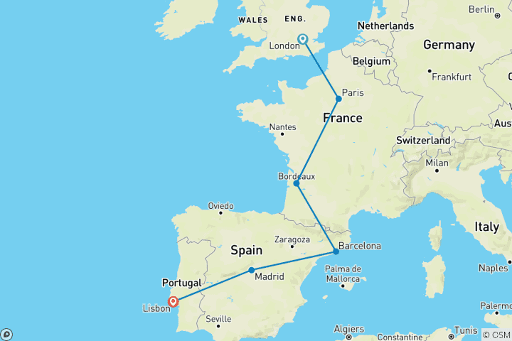 Karte von ab London nach Lissab on: Western Wonders