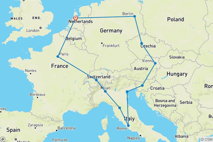 Carte du circuit Europe centrale et occidentale : Villes classiques