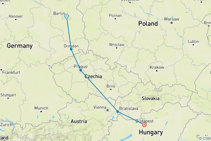 Carte du circuit De Berlin à Budapest