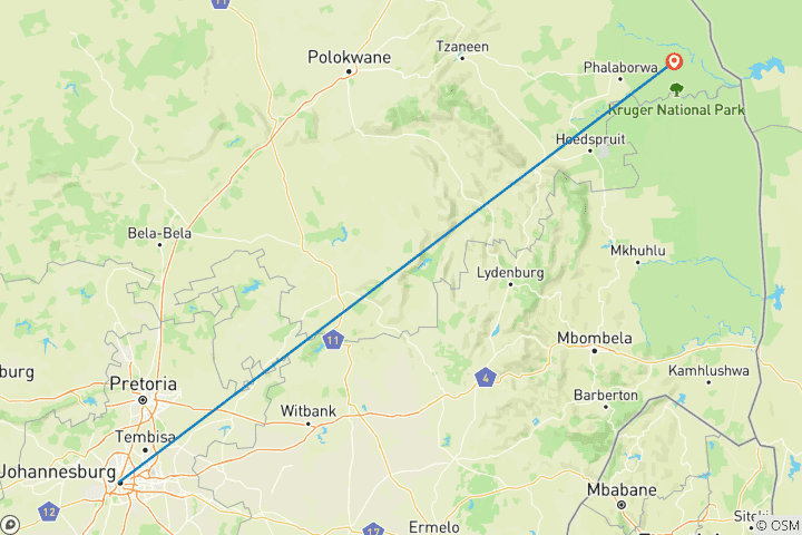 Map of South Africa Luxury Safari Itinerary: 7 Days Kruger, Sabi Sands & Panorama Route