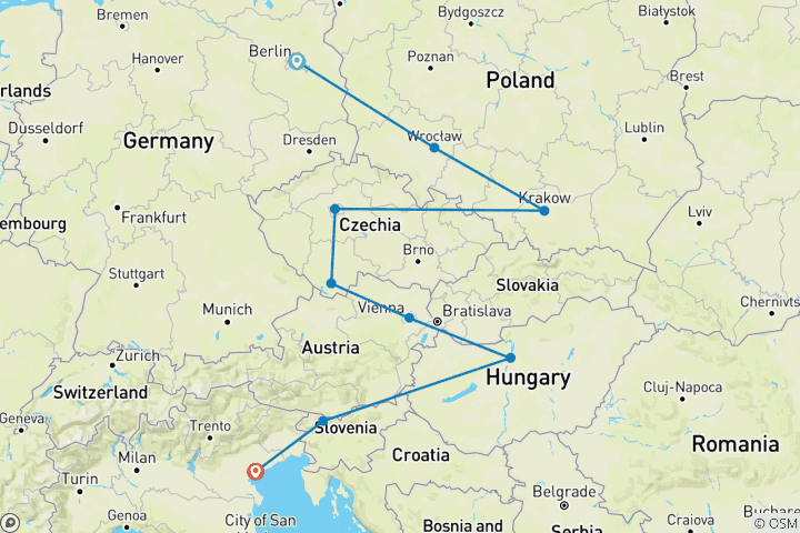 Carte du circuit L'Europe centrale réelle (from Berlin to Venise)
