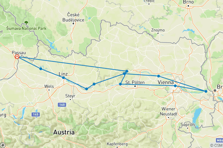 Map of Bike cruise from Passau to Vienna and back