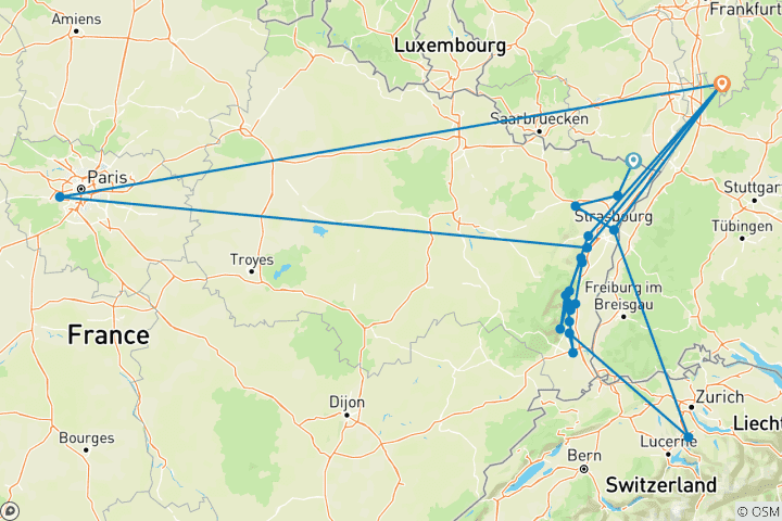 Carte du circuit La grande traversée de l'Alsace (10 jours)
