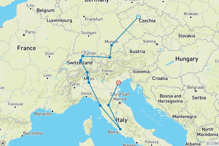 Carte du circuit Un voyage aux quatre saisons (12 destinations)