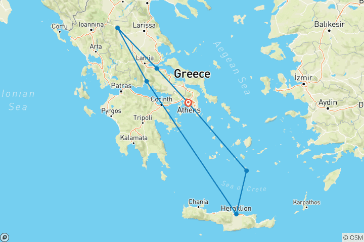 Carte du circuit Athènes, Grèce du Nord et Héraklion (7 destinations)