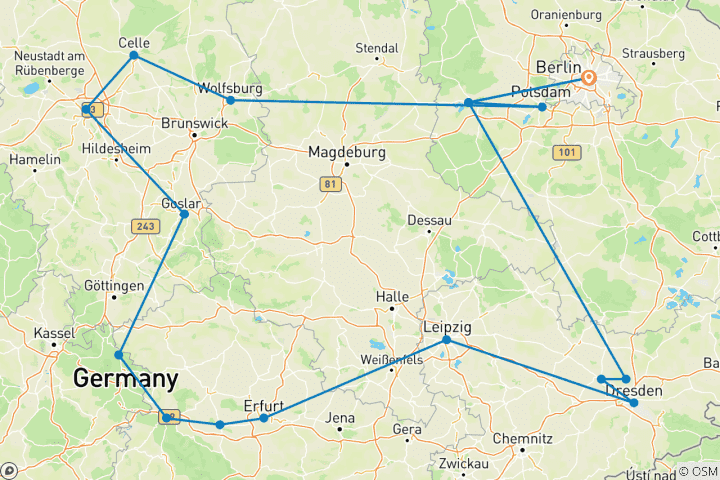 Carte du circuit Aventure au cœur de l'Allemagne avec Berlin (17 destinations)