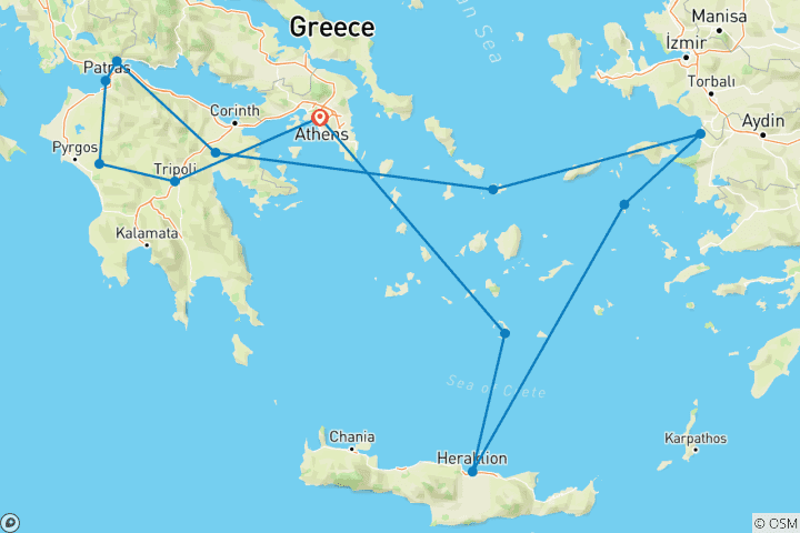 Carte du circuit Athènes, Péloponnèse et la magnifique mer Égée Int