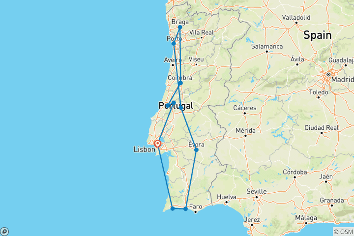 Map of Complete Portugal ROT (11 destinations)