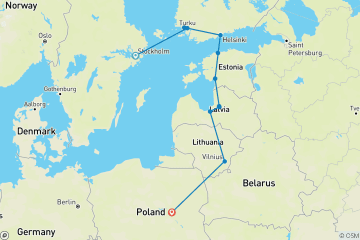 Map of Baltic Capitals (11 destinations)