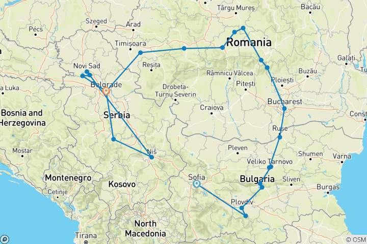 Carte du circuit A la découverte de la magie des Balkans (23 destinations)