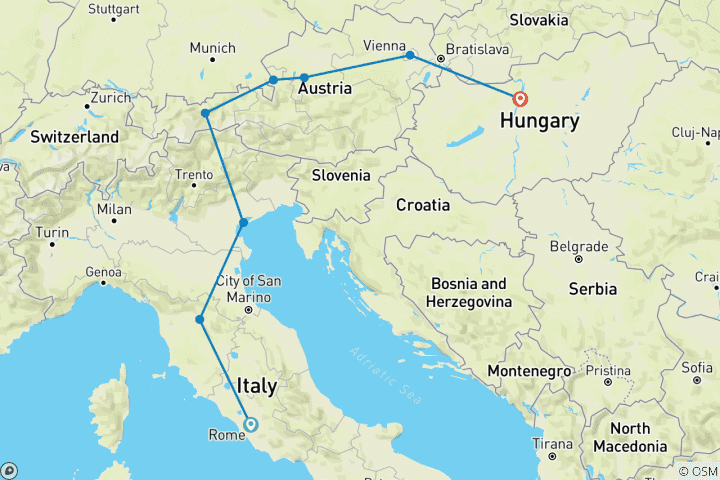 Carte du circuit Symphonie classique avec Budapest (8 destinations)