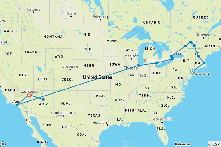 Map of Essential East Coast and Western Classics, Ending in Las Vegas