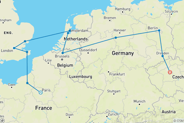 Carte du circuit Le conte de fées continental (24 destinations)
