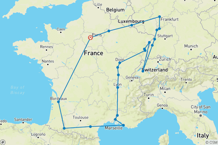 Map of Dreaming of France and the Black Forest (23 destinations)