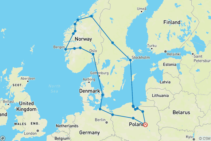 Carte du circuit La fabuleuse Pologne et Fjords ROT (including Kristiansund)