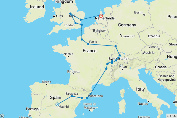 Map of Essential Europe (21 destinations)