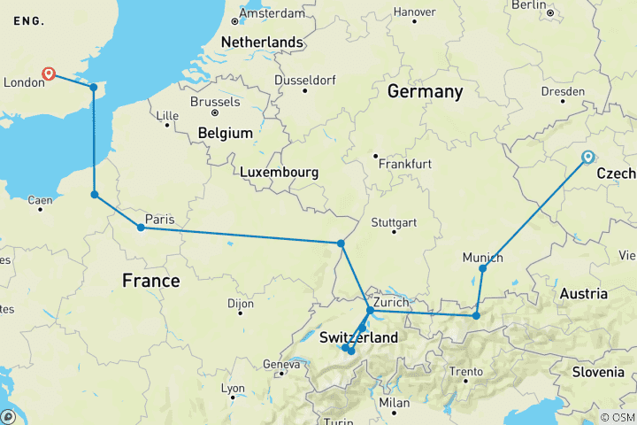 Carte du circuit Grandes villes européennes (13 destinations)