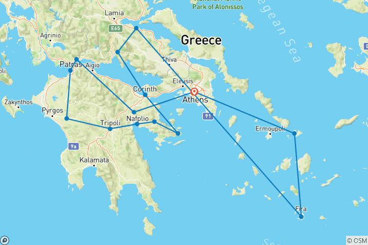 Carte du circuit Îles grecques, Grèce du Nord et Péloponnèse (15 destinations)