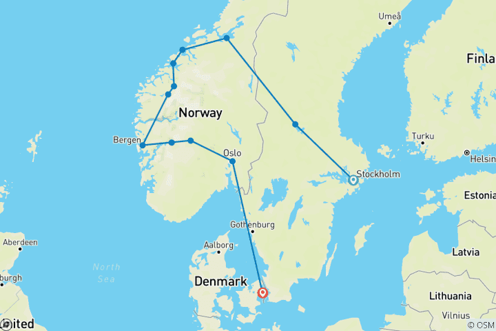 Map of Legendary Fjords End Copenhagen