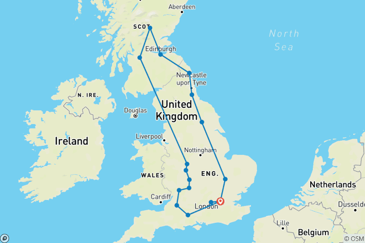 Mapa de Londres, Escocia y sur de Inglaterra
