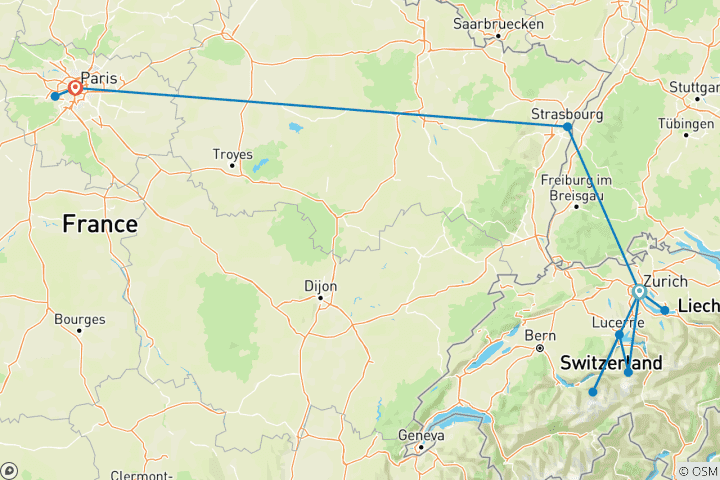Carte du circuit Grand tour d'Europe (11 destinations)