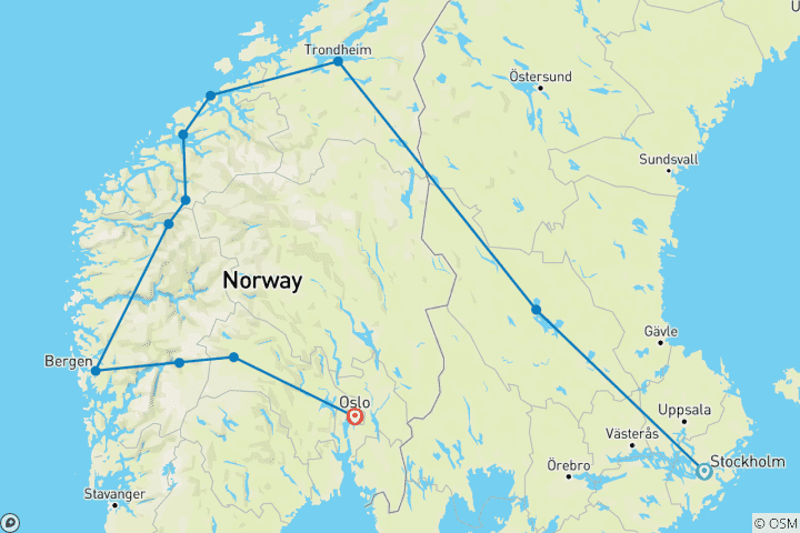 Map of Legendary Fjords End Oslo