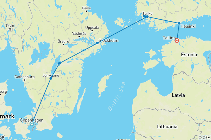 Carte du circuit Joyaux de la Scandinavie Fin Tallinn (8 destinations)
